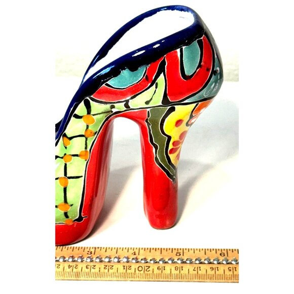 Talavera High Heel Mexican Hand Painted Pottery Ceramic Shoe Planter/ Trinket - Picture 4 of 5